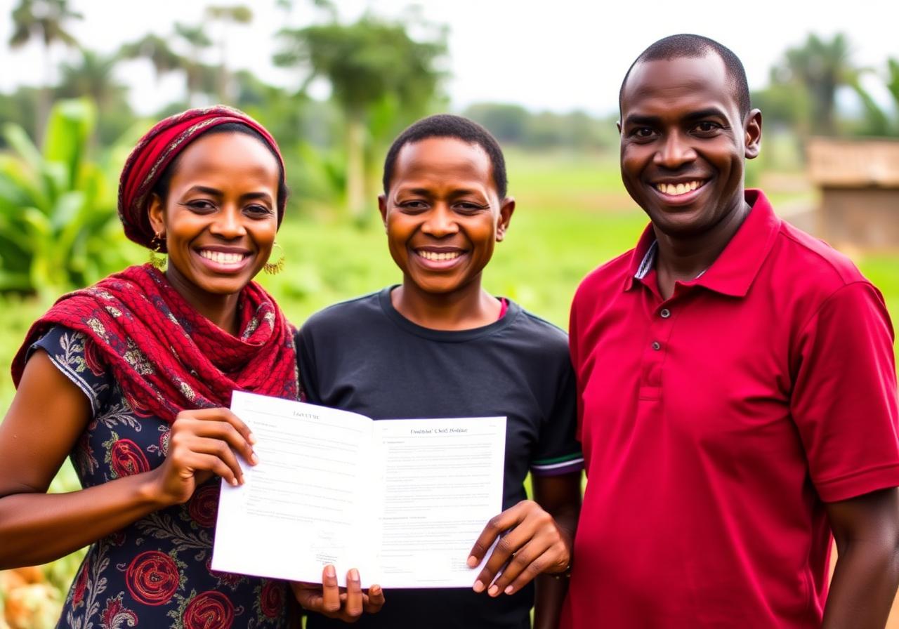 Happy family with their new land title